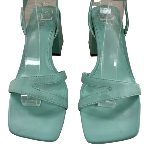 VINCE CAMUTO Jarenn Leather Pale Turquoise Block Heel Sandals 8 - Picture 3 of 9
